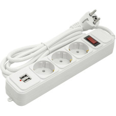 Фільтр живлення PowerPlant JY-1054/1.8 (PPSA10M18S3U) 3 розетки, 2xUSB 2.1A, 1.8 м, білий