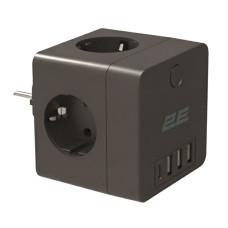 Мережевий адаптер 2E 4xТип F, 16A, 3xUSB-A, 1x USB-C, чорний (2E-AD431BK)