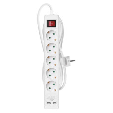 Фильтр питания Emos (P1523RU) с выключателем, 2xUSB, 5 розеток, 1.5мм2, 3м, White