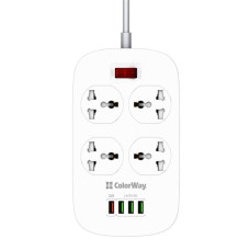 Фильтр питания ColorWay CW-CHU44QW 4 розетки, 4 USB (1QC3.0+3 AUTO ID), 1.8 м, белый