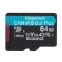 Карта пам`яті MicroSDXC 64GB UHS-I/U3 Class 10 Kingston Canvas Go! Plus R200/W200MB/s (SDCG4/64GBSP)
