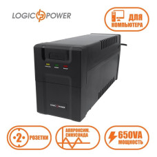 ИБП LogicPower U650VA-P, Lin.int., AVR, 2 x евро, USB, пластик