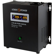 ИБП LogicPower LPA-W-PSW-500VA (350Вт)2A/5A/10A, Lin.int., AVR, 1 x евро, LCD, металл, с правильной синусоидой 12V, настенный