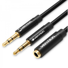 Кабель Vention Audio 2x3.5 mm M - 3.5 mm F, 0.6 m, Black (BBUBAB)