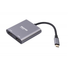 Адаптер-переходник Maxxter (V-CM-2HDMI), USB-C-2хHDMI, серый