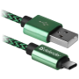 кабель DEFENDER (87816)USB09-03T PRO USB(AM)-C Type, 1m зелений