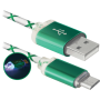 Кабель DEFENDER USB08-03LT USB(AM)-MicroBM Зел.LED підсв. 1м