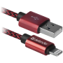 кабель DEFENDER (87807)ACH01-03T PRO USB2.0, AM-Lightning Червоний, 1m