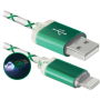 Кабель DEFENDER ACH03-03LT USB(AM)-Lightning Зелен. LED підсв. 1м