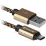 кабель DEFENDER (87812)USB09-03T PRO USB(AM)-C Type, 1m золотистий