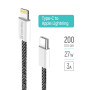 Кабель ColorWay USB Type-C - Lightning (M/M), (braided cotton) (PD Fast Charging 27W), 2 м, Black (CW-CBPDCL068-BK)