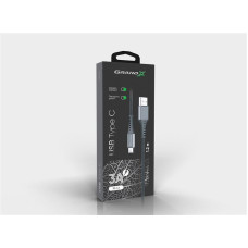 Кабель Grand-X USB-USB Type-C, 3A, 1.2м, Fast Сharge, Grey (FC-12G)