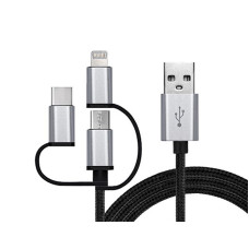 Кабель REAL-EL Premium USB2.0 AM-3in1 Lightning/microUSB/USB-C 1m, черний
