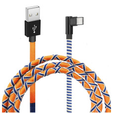 Кабель Grand-X USB-USB-C, 2.1A, 1м, Orange/Blue, угл. USB-C (FC-08OB)