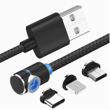 Магнітний кабель USB XoKo SC-370 Magneto Game Black 3 в 1 - Lightning, Micro USB, Type-C 1 м (SC-370MGNT-BK)