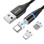 Кабель ColorWay USB-Lightning + microUSB + USB-C Magnetic Data/Quick Charge, 2.4А, 1м, Black (CW-CBUU038-BK)