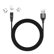 Кабель ColorWay USB-Lightning + microUSB + USB-C Magnetic Data/Quick Charge, 2.4А, 1м, Black (CW-CBUU038-BK)