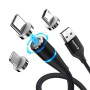 Кабель ColorWay USB-Lightning + microUSB + USB-C Magnetic Data/Quick Charge, 2.4А, 1м, Black (CW-CBUU038-BK)