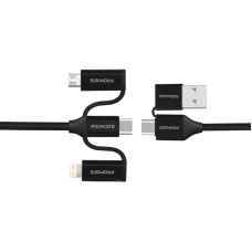 Кабель Promate USB + USB Type-C - Lightning + micro USB + USB Type-C (M/M), 3 A, 60 W, 1.2 м, PentaPower Black