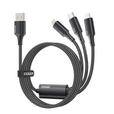 Кабель Essager Simple 3 in 1 USB - MicroUSB+USB Type-C+Lightning (M/M), 100W, 1.2 м Black (EXCMTL-JJ01-P)