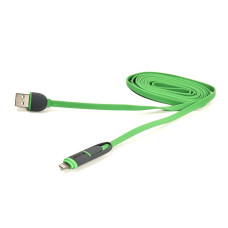 Кабель PowerPlant Quick Charge Flat USB2.0-MicroUSB-Lightning, 2м Green (CA910502)