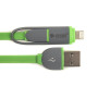 Кабель PowerPlant Quick Charge Flat USB2.0-MicroUSB-Lightning, 2м Green (CA910502)