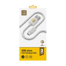 Кабель Luxe Cube USB-microUSB, 3А, 1м, белый (7775557575273)