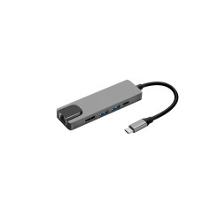 Концентратор USB-C ProLogix (PR-WUC-103B) 5 in 1 USB3.1 Type C to HDMI+2*USB3.0+USB C PD+Lan HUB