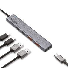 Концентратор USB Type-C Promate LiteHub-Pro 4 in 1 Grey