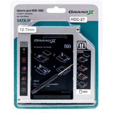 Адаптер Grand-X для подключения HDD 2.5" в отсек привода ноутбука SATA3 12.7мм (HDC-27)