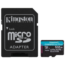 Картка пам'ятi KINGSTON microSDXC 512Gb Canvas Go+ U3 V30 (R170/W90)+ad