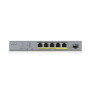 Коммутатор для видеонаблюдения ZYXEL GS1350-6HP (GS1350-6HP-EU0101F) (1xGE PoE++, 4хGE PoE+, 1xSFP, PoE max 60W, металл, NebulaFlex Pro, питание до 250м, автоперезагрузка PoE-портов, L2)