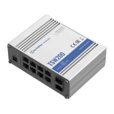 Коммутатор Teltonika TSW200 (TSW200000010) (industrial, unmanaged, 8xGE PoE+, 2xSFP, IP30, ALU Case, 2 pin industrial DC, max PoE 240W)
