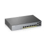 Коммутатор для видеонаблюдения ZYXEL GS1350-12HP (GS1350-12HP-EU0101F) (8xGE PoE+, 2xGE, 2xSFP, PoE max 130W, NebulaFlex Pro, питание до 250м, автоперезагрузка PoE-портов, L2)