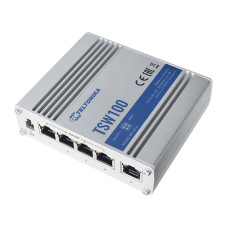 Коммутатор Teltonika TSW100 (TSW100000000) (industrial, unmanaged, 4xGE PoE,1xGE, IP30, ALU Case, 4 pin DC, max PoE 120W)