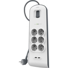 Сетевой фильтр питания Belkin Superior SurgeMaster 2м, 6 роз, 2xUSB (BSV604VF2M)