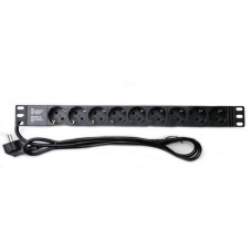 Силовой блок CSV 1U 19" на 9 розеток без выкл. алюм. корп. PDU 220В, 16А, 1,8м, WT-2261A-GER-9WAY