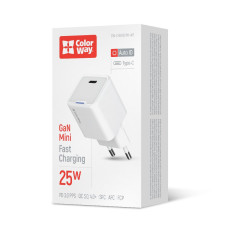 Мережевий зарядний пристрій ColorWay GaN Mini 25W PD Port PPS USB-C White (CW-CHS052PD-WT)