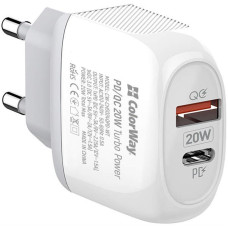 Сетевое зарядное устройство ColorWay (Type-C PD + USB QC3.0) White (CW-CHS024QPD-WT)