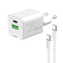 Мережевий зарядний пристрій ColorWay GaN Mini 30W PD Port PPS USB (Type-C PD + USB QC4.0) White (CW-CHS053PDC-WT) + кабель USB Type-C