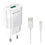 Сетевое зарядное устройство Grand-X (1xUSB 2.1А) White (CH-17WL) с защитой от перегрузки + кабель Lightning