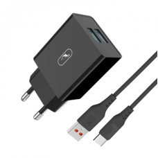 Зарядний пристрій SkyDolphin SC30T (2USB, 2.1A) Black (SDMZP-000171) + кабель USB Type-C