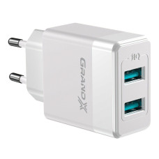 Сетевое зарядное устройство Grand-X (2xUSB 2.4А) White (CH-50W)