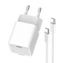 Мережевий зарядний пристрій ColorWay GaN Mini 30W PD Port PPS USB-C White (CW-CHS054PDC-WT) + кабель USB Type-C
