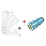 Автомобільний зарядний пристрій Dengos (2USB; 2.1A, 1A) Blue (DG-CS-02) + кабель USB Type-C