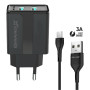 Сетевое зарядное устройство Grand-X (2xUSB 2.4A) Black (CH-15T) + кабель USB-C
