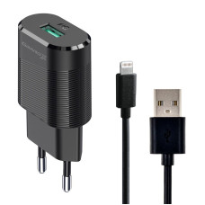 Сетевое зарядное устройство Grand-X (1xUSB 2.1А) Black (CH-17BL) с защитой от перегрузки + кабель Lightning