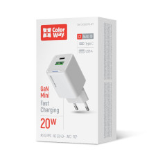 Мережевий зарядний пристрій ColorWay GaN Mini 20W PD Port PPS USB (Type-C PD + USB QC4.0) White (CW-CHS062PD-WT)
