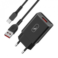 Зарядное устройство SkyDolphin SC36T (1USB, 2.4A) Black (MZP-000175) + кабель USB Type-C