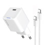 Мережевий зарядний пристрій ColorWay GaN Mini 30W PD Port PPS USB-C White (CW-CHS054PDC-WT) + кабель USB Type-C